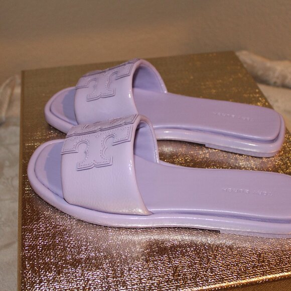 Tory Burch Double T Sport Slide - Lavender Cloud Patent Leather - Picture 2 of 8